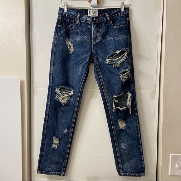 One Teaspoon Awesome Baggies Blue Distressed Jeans 27 - Picture 1 of 12